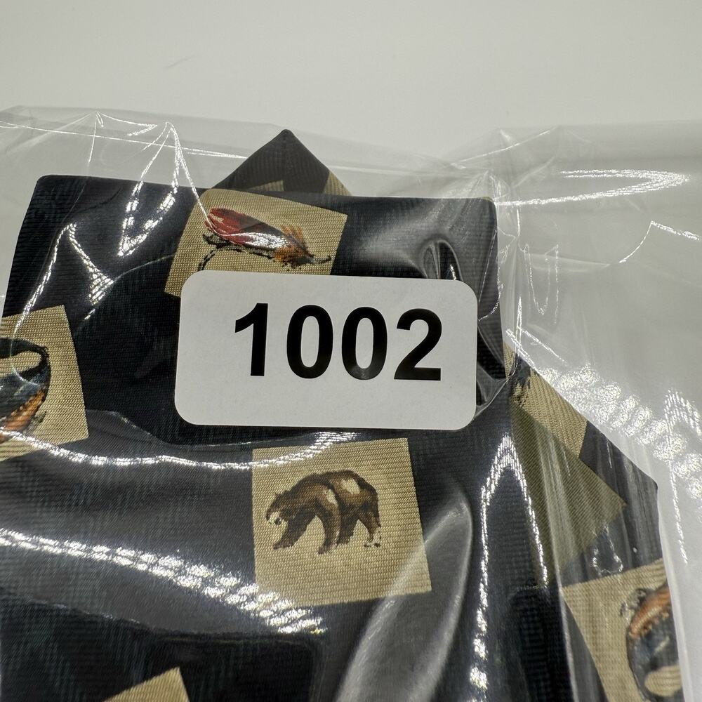 Chaps Ralph Lauren 100% Silk Tie Made‎ in USA Plaid Outdoorsman Print Fish Deer - Picture 7 of 7